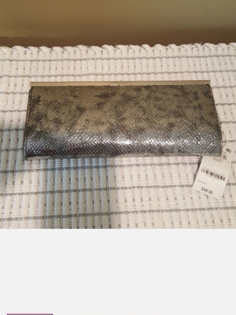 INC International Concepts Silver Metallic Frame Clutch